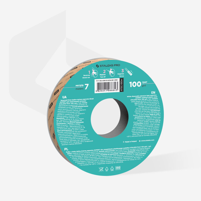 Nachfüllrolle fur Ersatz-Nagelfeilen, Plastikrolle STALEKS PRO 100grit